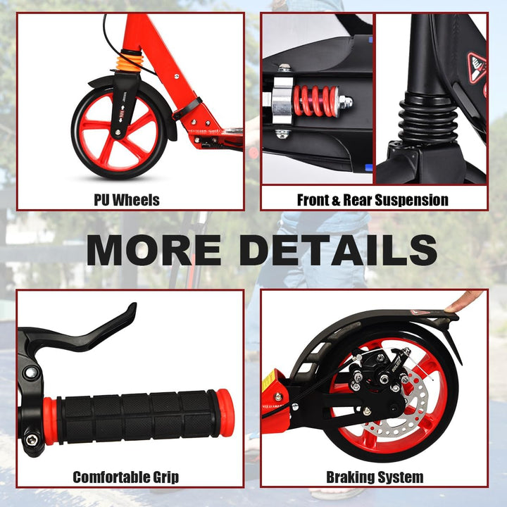 KOMFOTTEU Tretroller klappbar & höhenverstellbar, Scooter mit PU-Räder & Kingel, Kickscooter Cityrol