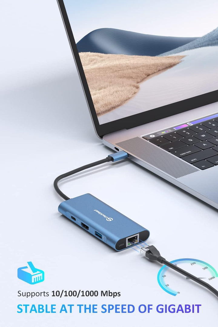 USB C Hub, UtechSmart 6 in 1 USB C zu HDMI Adapter mit 1000M Ethernet, PD 100W Ladeanschluss, 3 USB