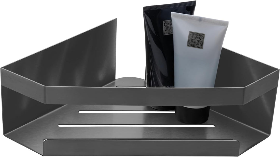Schöner Wohnen Kollektion Eckablage Mod. Meleto aus rostfreiem Edelstahl in Gun-Metal Grey für Badez