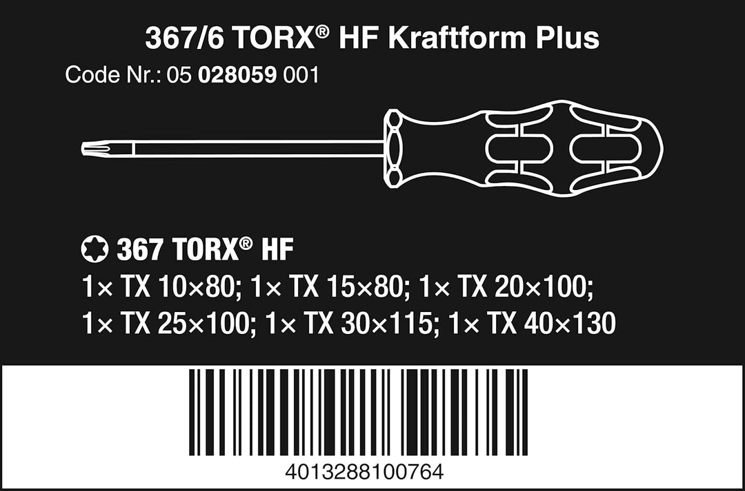 Wera Schraubendrehersatz 367/6 TORX® HF Kraftform Plus mit Haltefunktion + Rack, 6-teilig, 050280590