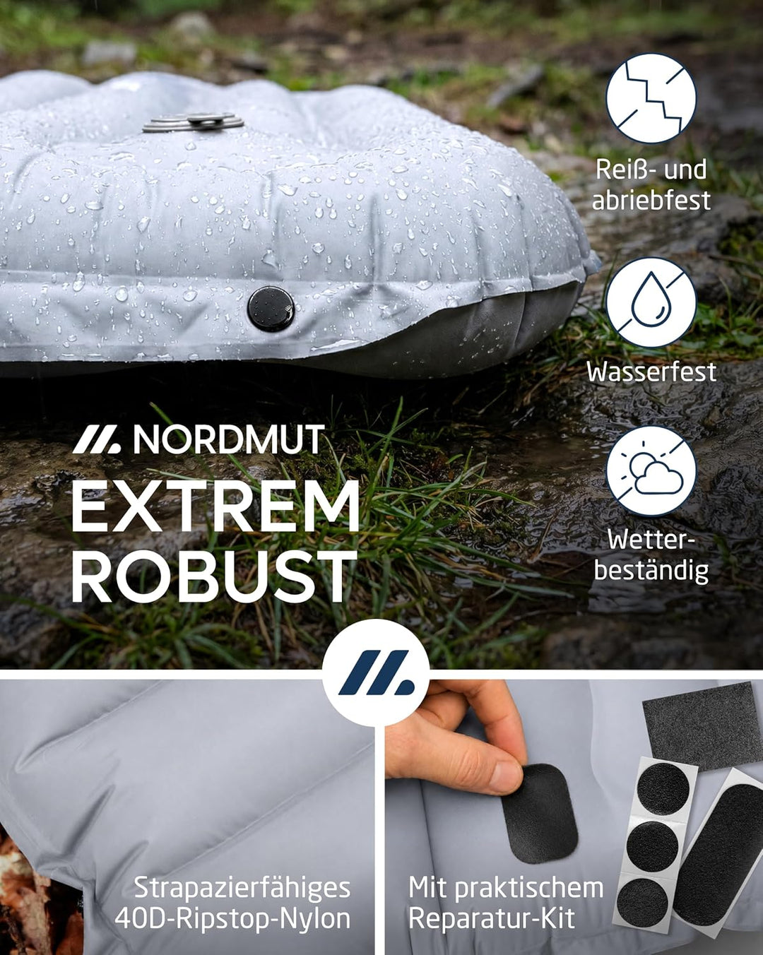NORDMUT® Isomatte Schnellaufblasend mit integrierter Fusspumpe 10 cm - Isomatte Camping mit kleinem