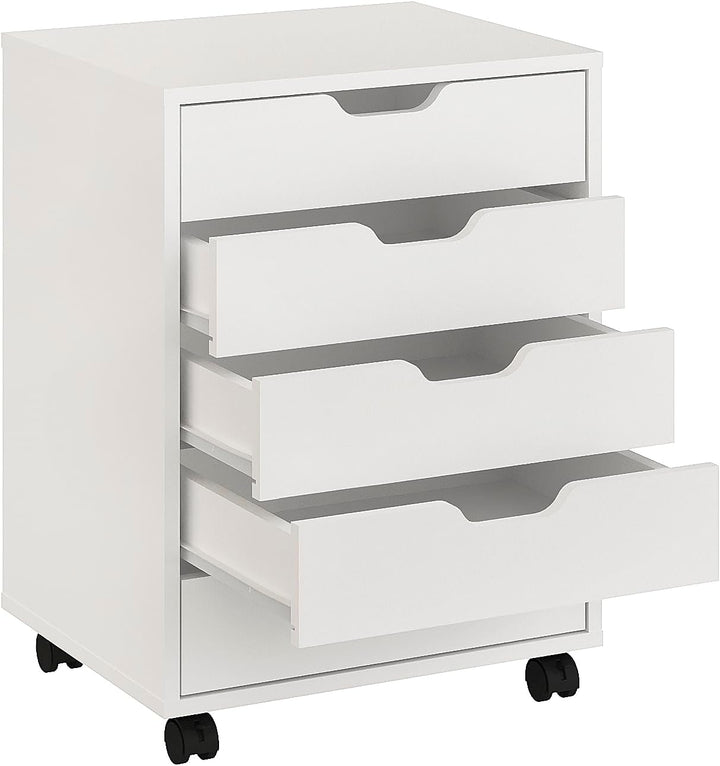 KOMTO Rollcontainer mit 5 Schubladen Weiss – Schubladenschrank, Büro Kommode, Rollschrank, Aktenschr