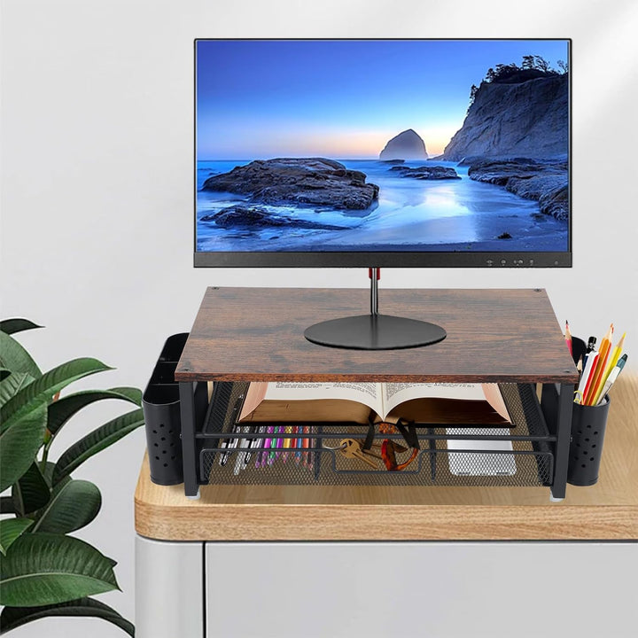 TWSOUL Monitorständer, Schreibtisch Organizer mit Schublade und Stifthalter, Arbeitsplatz Organizer,