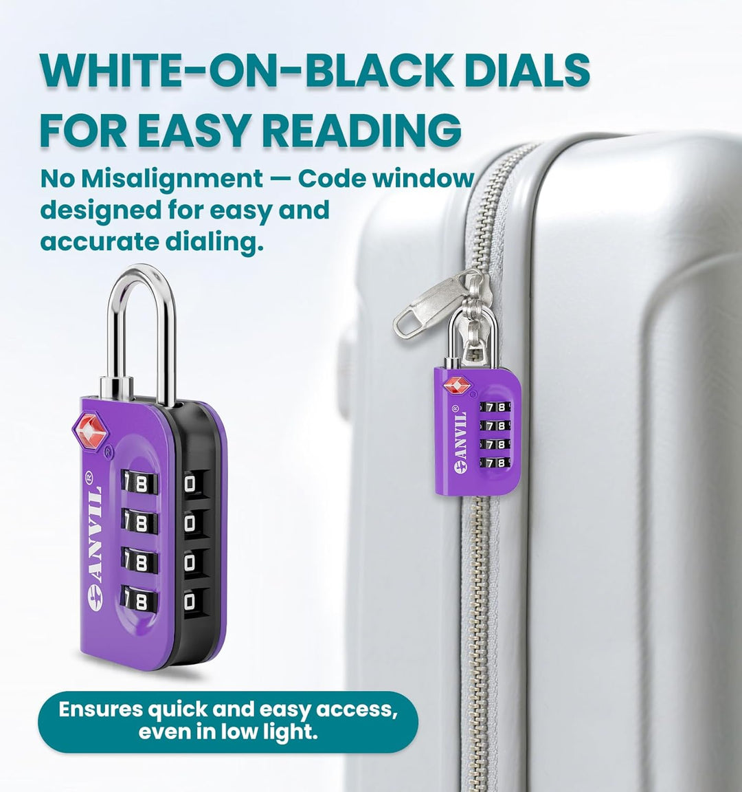 TSA Approved Luggage Lock - 4 Digit Combination padlocks with a Hardened Steel Shackle - Travel Lock