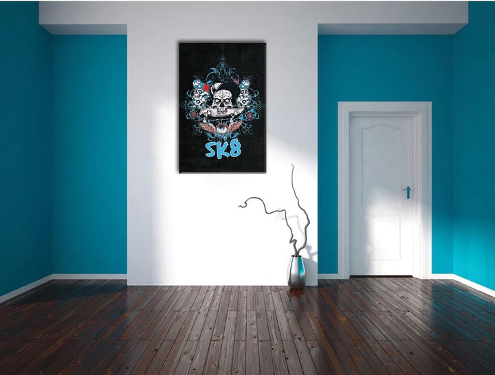 Dark Everything is sk8 black Bild auf Leinwand, XXL riesige Bilder fertig gerahmt mit Keilrahmen, Ku