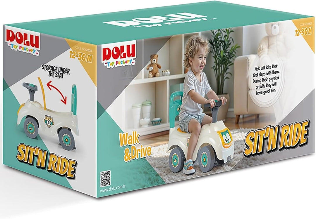 DOLU Sit n' Ride Kinderspielzeug zum Schieben, Schiebespielzeug für Kinder | Aufsitzauto - Weiss, We