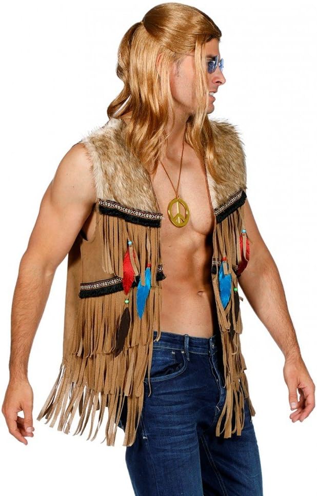 shoperama Fransen-Weste in Wildleder-Optik für Hippie und Indianer Herren Kostüm 70er 60er 60 Braun/