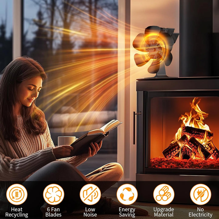 Wopigh Kaminventilator 6 Flügel Ofenventilator Ohne Strom, Holzofenventilator Leiser Betrieb, Angetr