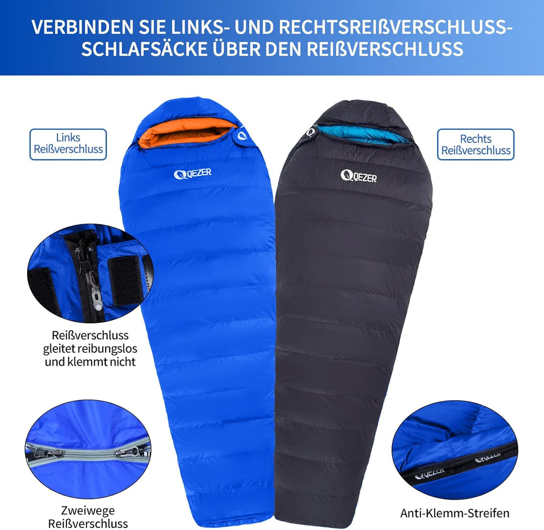 Daunenschlafsack,Warmer Leichter Winter Schlafsack 0°C bis -23°C für Erwachsener und Kind 4 Jahresze