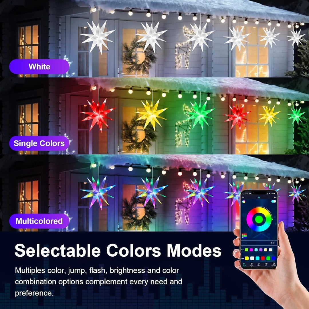 3D LED Leuchtstern Garten, Weiss LED inkl. Warm & Colorful LED Beleuchtung with Remote Control Star