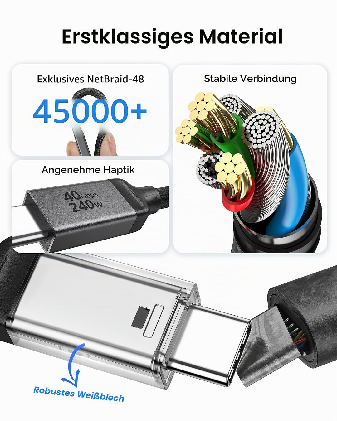 Silkland USB4 Kabel mit Thunderbolt 4 Kabel 2m, 40Gbps Datenkabel, PD3.1 240W 48V 5A Ladekabel, 8K 6