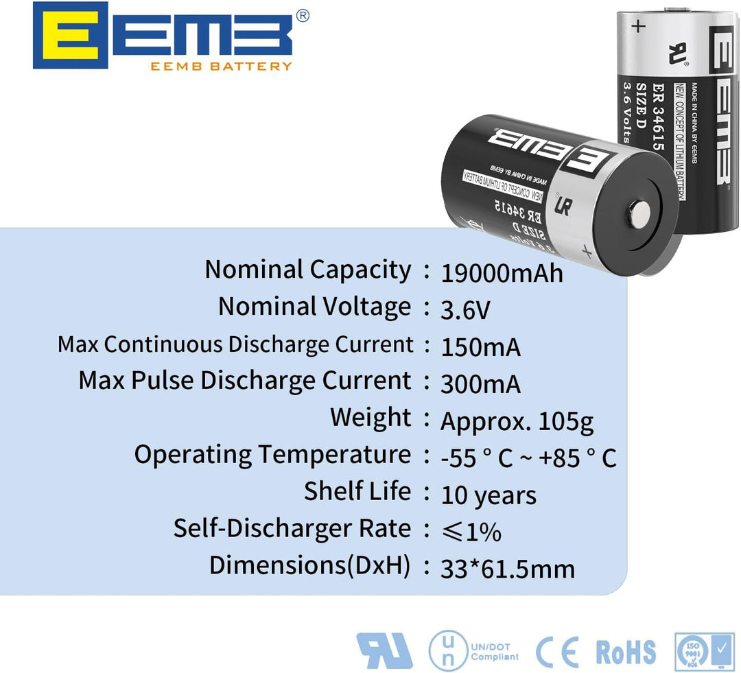 EEMB ER34615 D Cell Akkus 3.6V Lithium Batterie High Capacity Li-SOCL₂ Nicht Wiederaufladbar Batteri