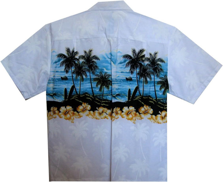 KY´s Hawaiihemd, Kurzarm, BlauerStrandBD, Weiss, S