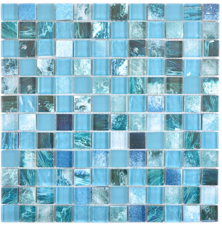 Mosaik Fliese Glasmosaik Quadrat Crystal mix greenblue/ocean für WAND KÜCHE Wandverblender Fliesensp