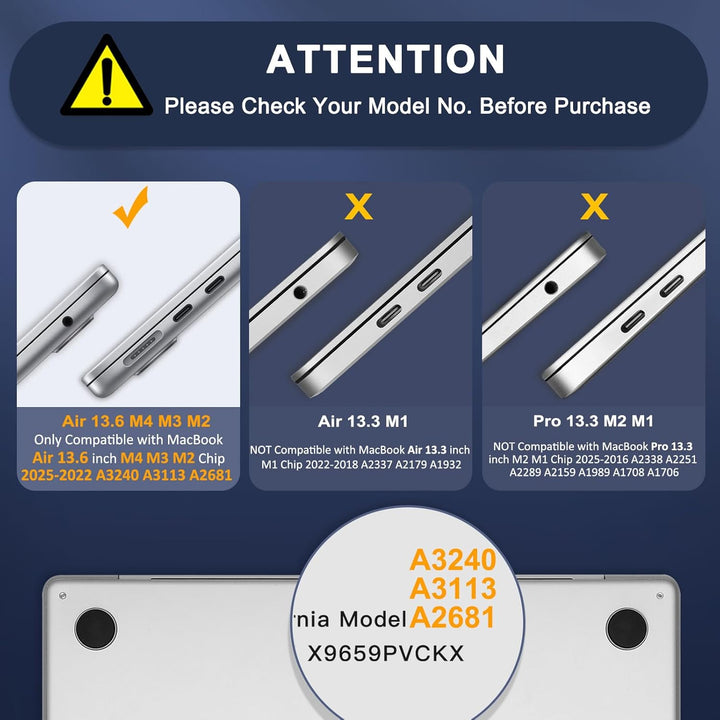 MOSISO Kompatibel mit MacBook Air 13 Zoll Hülle M3 M2 2024 2023 2022 A3113 A2681 Chip, Schützend Har