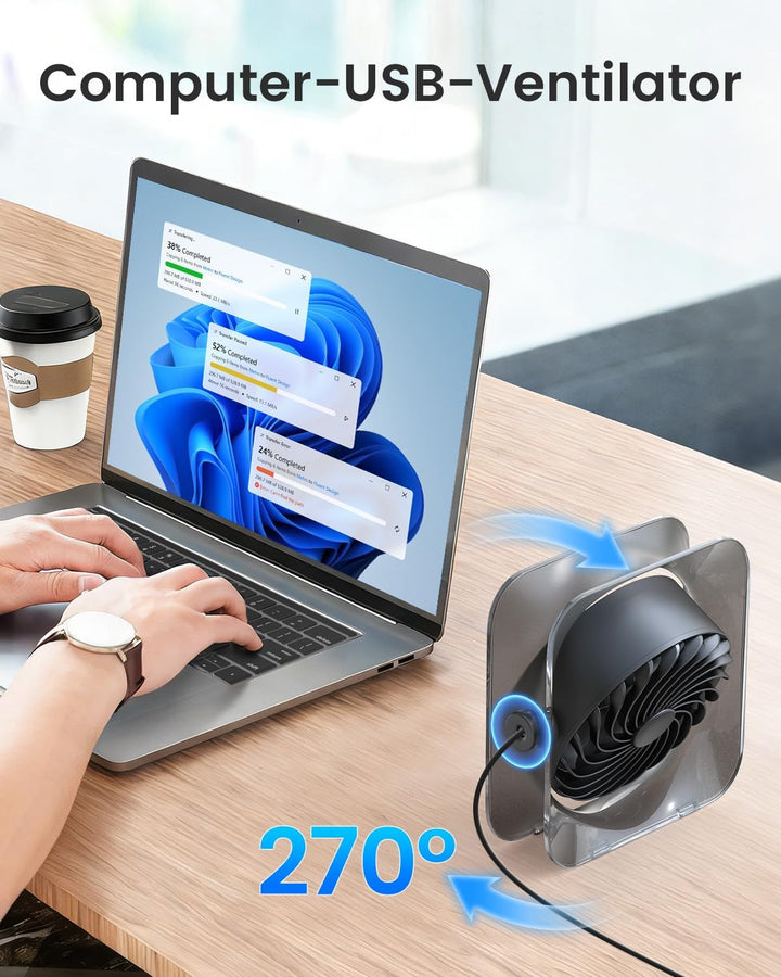 EasyAcc USB Ventilator, Mini Ventilator Leise USB Tischventilator,Starker Exquisit Lüfter und 3 Gesc
