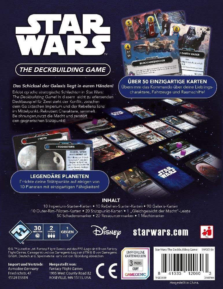 Fantasy Flight Games, Star Wars: The Deckbuilding Game, Kennerspiel, Kartenspiel, 2 Spieler, Ab 12+