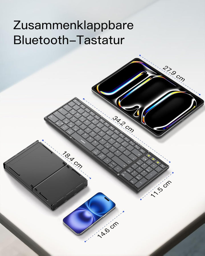 Inateck Faltbare Bluetooth 5.3 tragbare Tastatur und Tri-Mode-Maus-Set mit Numpad, verstellbarem Stä