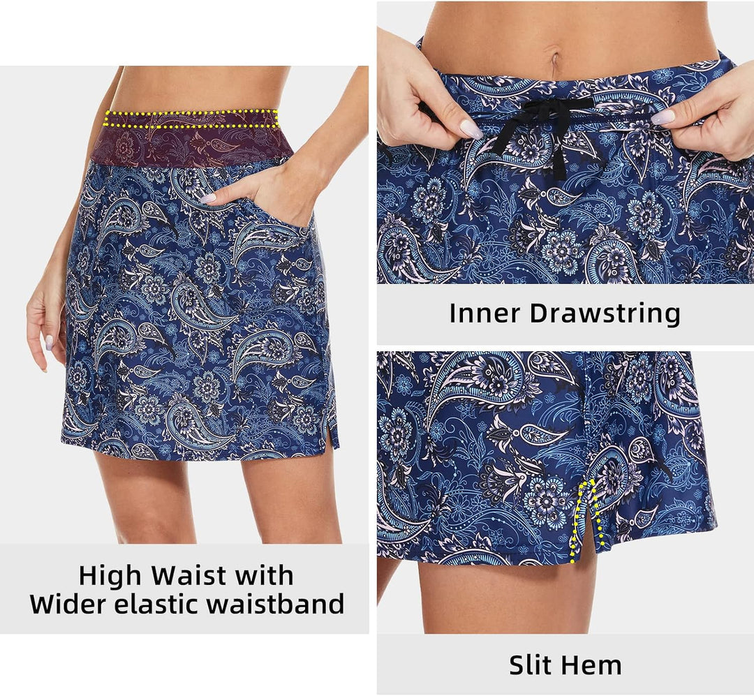 M MOTEEPI Tennisrock Damen Hosenrock Damen Sommer Golfrock 18" Skort Rock mit Hose Tennisrock mit 4