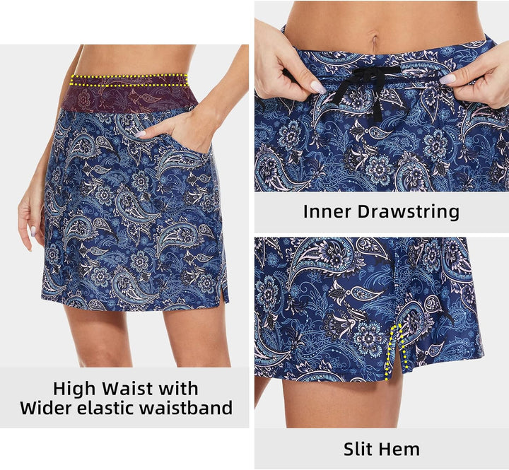 M MOTEEPI Tennisrock Damen Hosenrock Damen Sommer Golfrock 18" Skort Rock mit Hose Tennisrock mit 4
