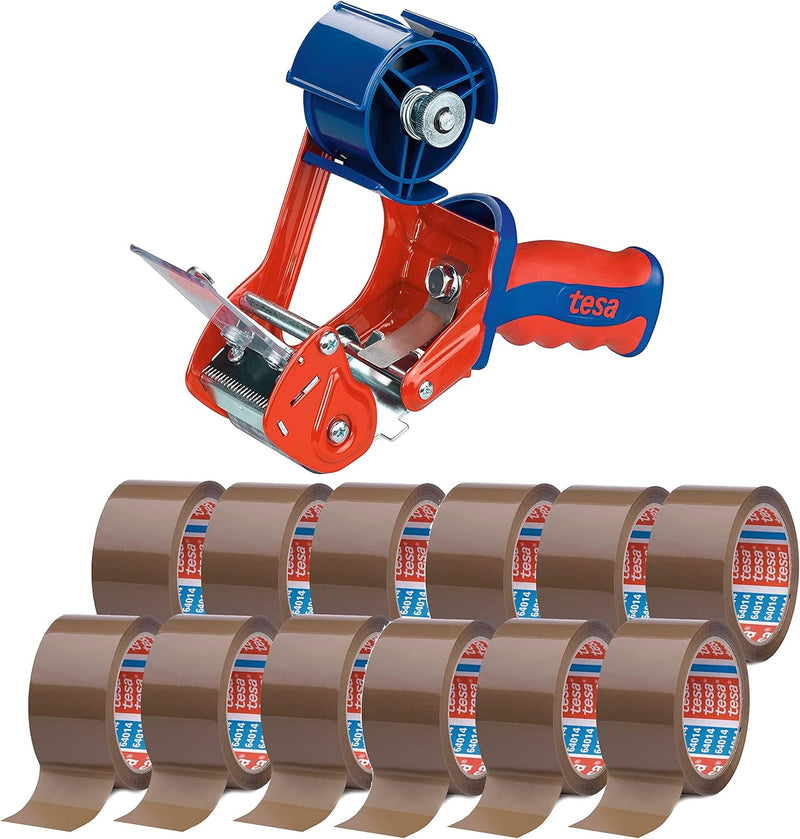 tesa Packband Handabroller, Modell "Comfort" für Rollen bis 66m x 50mm (Maxi ‎Bundle mit 12 Rollen P