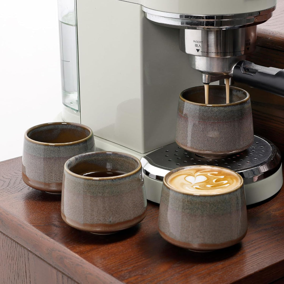 NOVAJOY | Espressotassen Set | 4-teilig | 200 ml | Hochwertige Tassen aus Steingut | Stapelbare Kaff