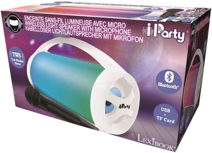 Lexibook BTP585Z iParty-Tragbarer Bluetooth-Lichtlautsprecher mit Mikrofon, Stereoanlage, Lichteffek