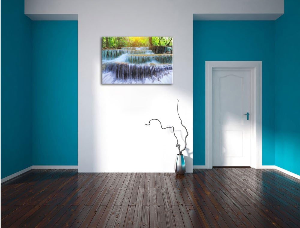 Pixxprint Schöner Wasserfall im Regenwald Kunst Buntstift Effekt, Format: 100x70 auf Leinwand, 100x7