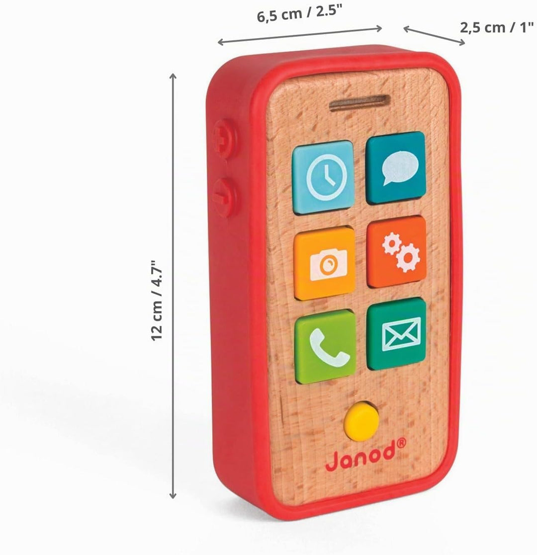 Janod - Wooden Sound Telephone for Children - Pretend Play Toy - For children from the Age of 18 Mon