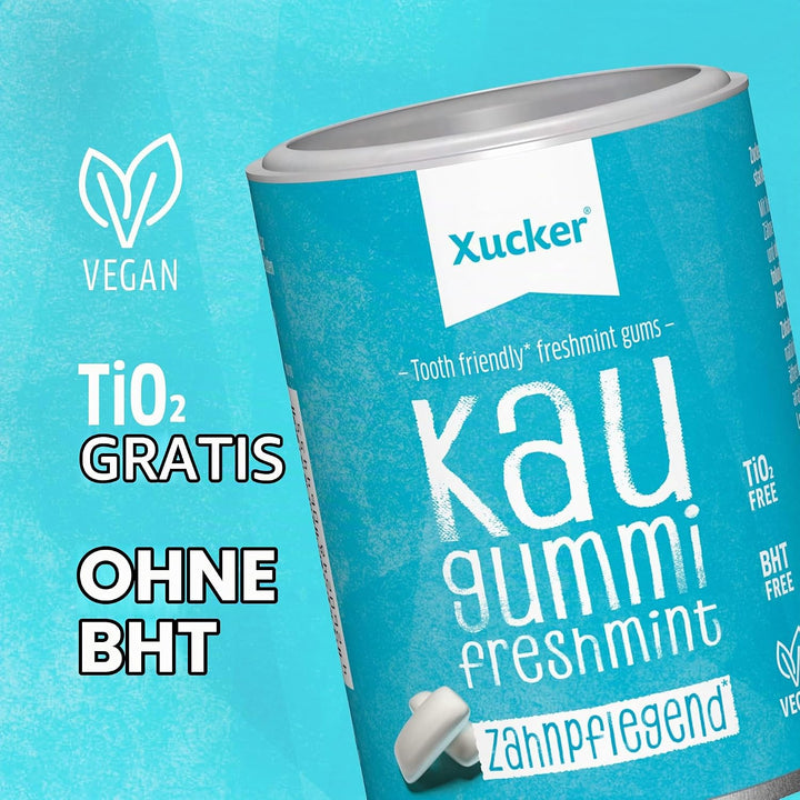 Xucker Zuckerfreie Zahnpflege Kaugummis - Xylit Kaugummis zuckerfrei mit Freshmint Geschmack I Vegan