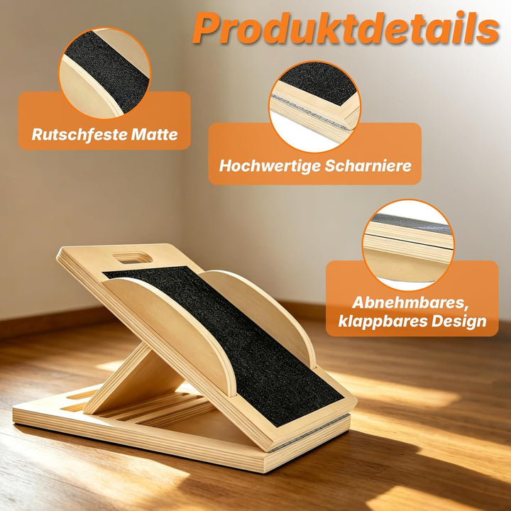 Wadendehner Balance Board,2 in 1 Wadendehner Schrägbrett, klappbares aus Holz Slant Board,Verstellba