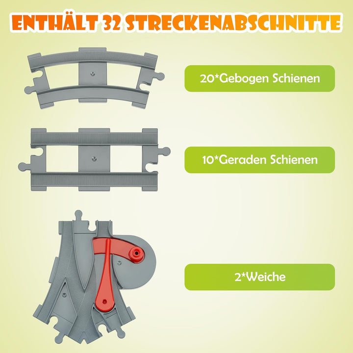 POFIBO Eisenbahn Schienen Set - 32 Stück Bausteine Zug Schienen Set, Eisenbahn Erweiterung, Spielzeu