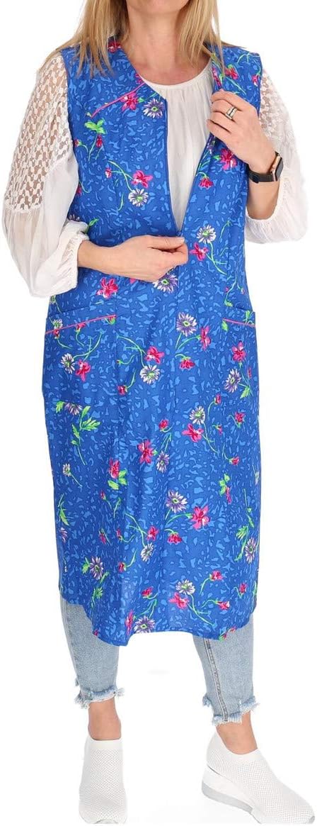 Reissverschluss Kittel RV Hauskleid Baumwolle Schürze Kochschürze 38 Blau, 38 Blau