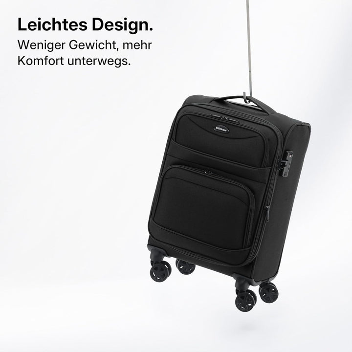 Stoffkoffer erweiterbar mit Frontfächern,15% Extra-Volumen, TSA-Schloss, 360° Doppelrollen & verdeck