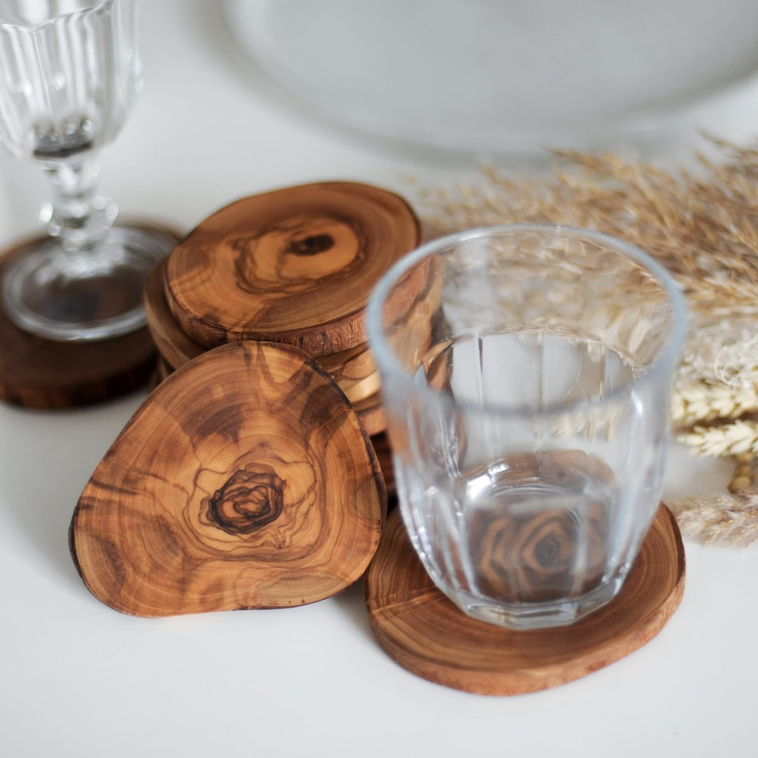 HOFMEISTER® Untersetzer 4er Set Olivenholz - Glasuntersetzer aus Holz aus 4 Olivenholzscheiben - Nat
