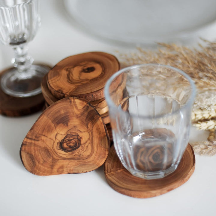 HOFMEISTER® Untersetzer 4er Set Olivenholz - Glasuntersetzer aus Holz aus 4 Olivenholzscheiben - Nat