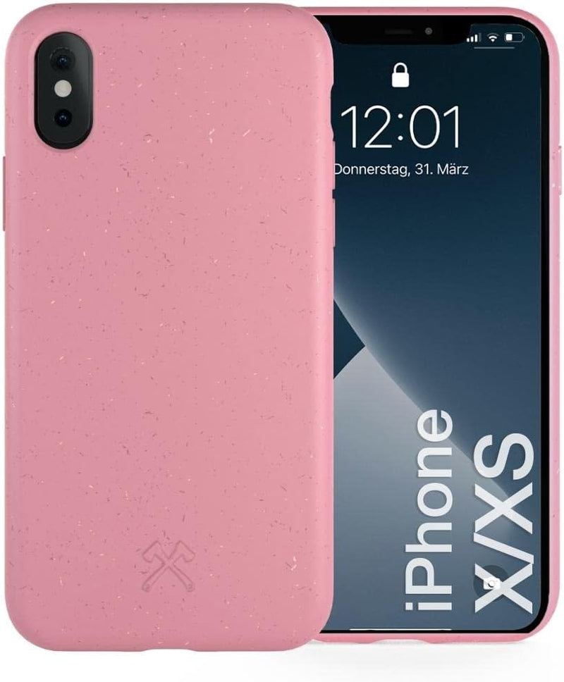 Woodcessories - Antibakterielle Bio Hülle kompatibel mit iPhone XS Hülle pink, iPhone X Hülle pink -