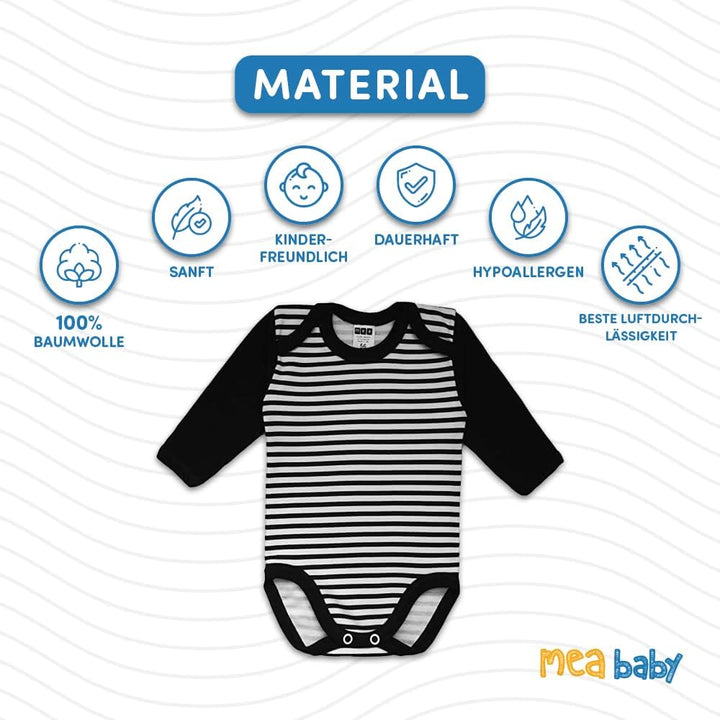MEA BABY Unisex Baby Langarm Body aus 100% Baumwolle im 5er Pack, Baby Body mit Aufdruck für Mädchen