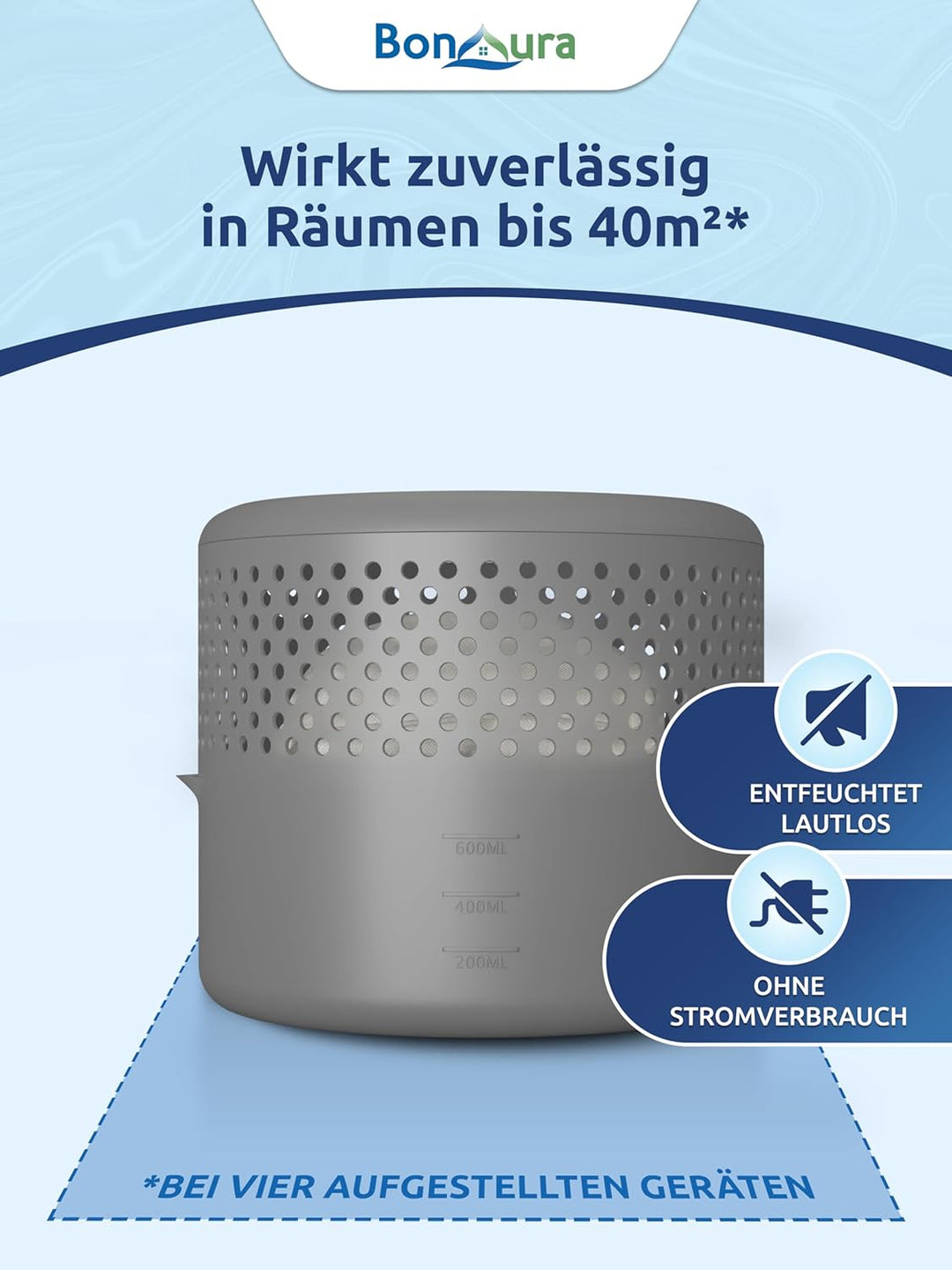 BonAura® 4x Luftentfeuchter ohne Strom + 8x 400g Luftentfeuchter Nachfüllpack - Raumentfeuchter bis