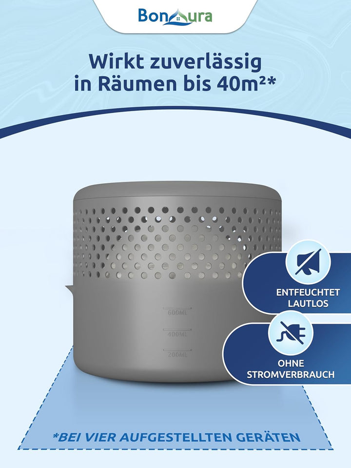 BonAura® 4x Luftentfeuchter ohne Strom + 8x 400g Luftentfeuchter Nachfüllpack - Raumentfeuchter bis