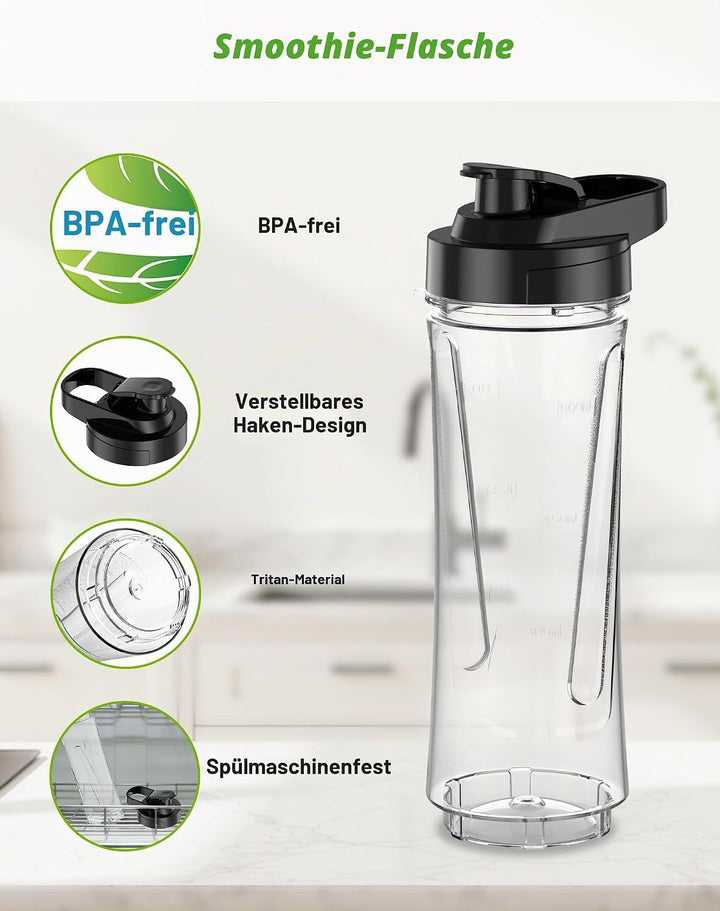 Smoothie Flaschen, Mixer Smoothie Maker Trinkflasche/Tritan flasche/Wasserflasche 600ml BPA-frei für