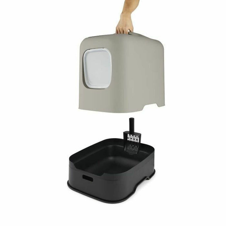 Rotho MyPet Biala Katzenklo mit Haube und Schaufel, aus recyceltem Kunststoff, beige/anthrazit, Capp