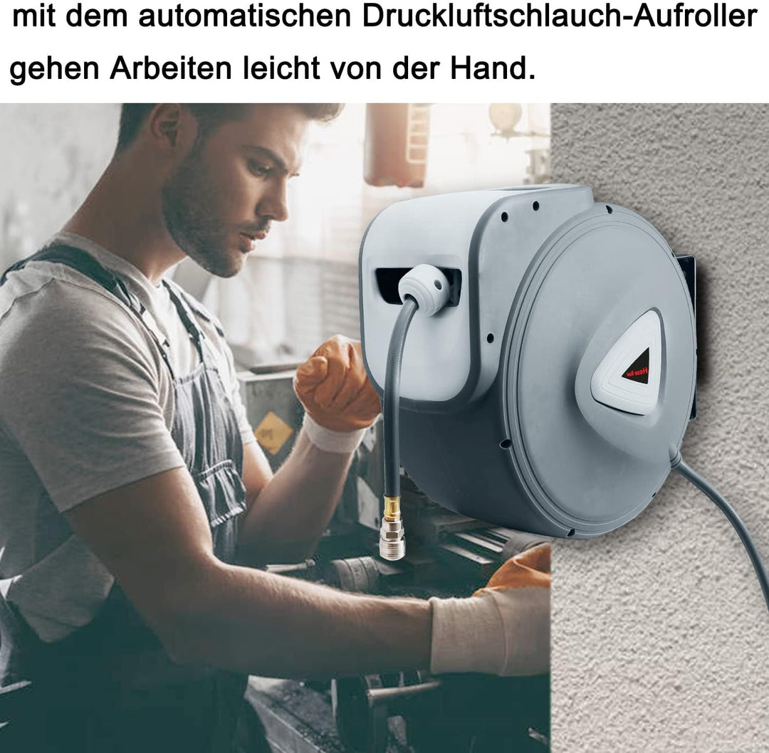Automatischer Druckluftschlauch Aufroller 30m 1/4" Anschluss Wandschlauchhalter Schlauchaufroller Sc