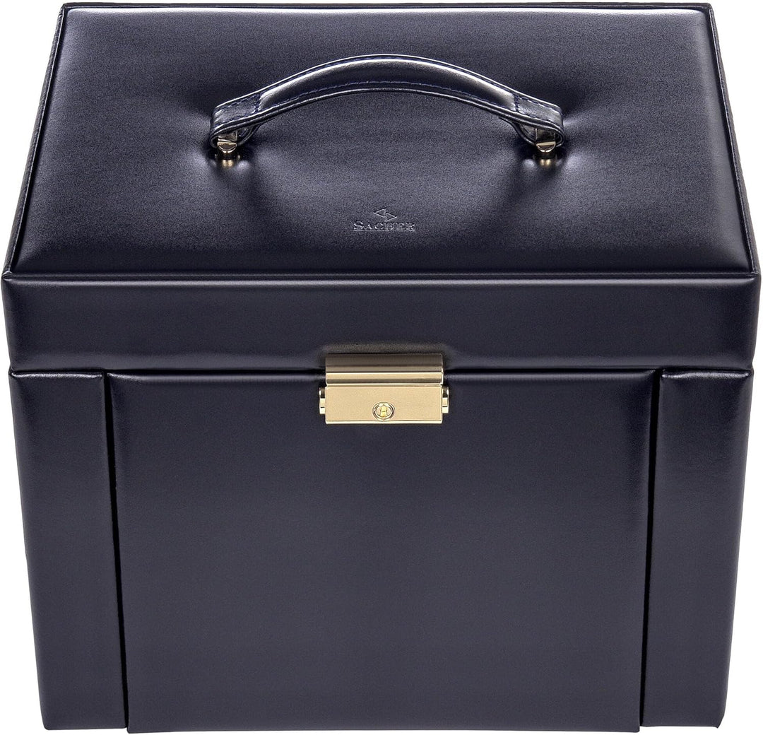 SACHER Schmuckkasten Marta - Handmade in Germany - Breite 27 cm (navy | acuro | Leder), Navy | Acuro