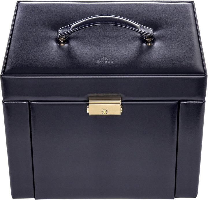 SACHER Schmuckkasten Marta - Handmade in Germany - Breite 27 cm (navy | acuro | Leder), Navy | Acuro