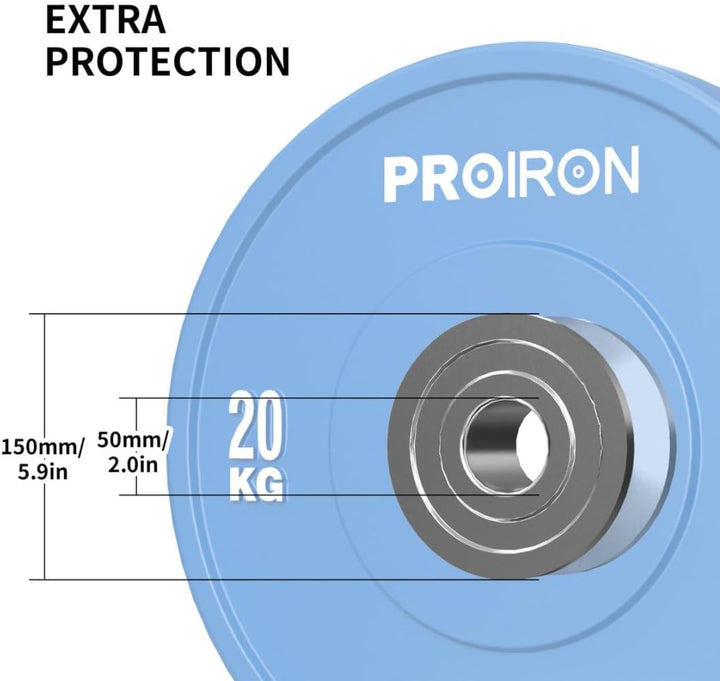 PROIRON Hantelscheiben, Olympic Bumper Plates 50mm, 5-25kg, Hartgummi, Hanteln Gewichtsscheiben nach