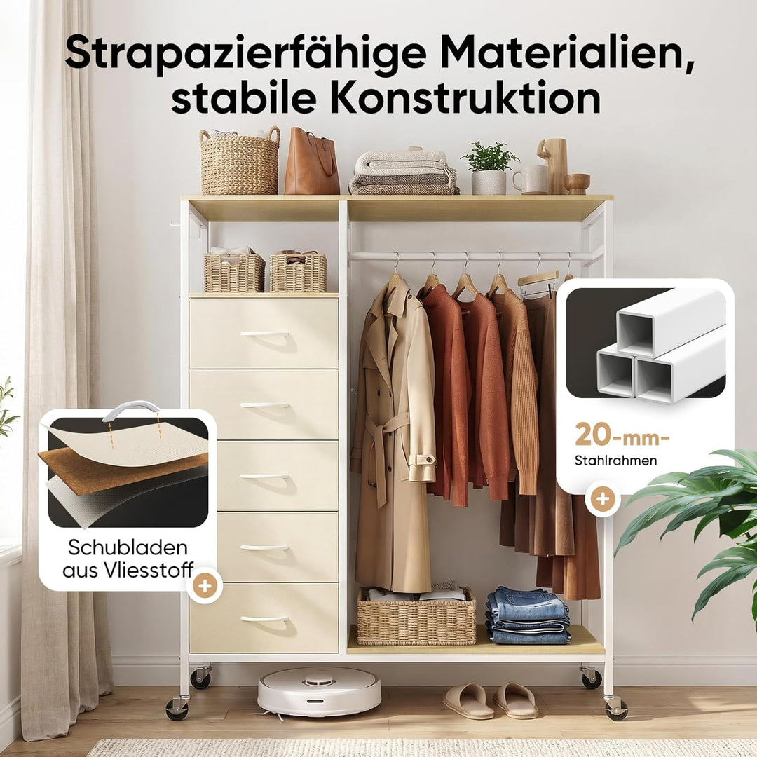 HOKEEPER Kleiderständer auf Rollen | Kleiderstange, Kleiderschrank, Clothes Rack, 4 Rollen, 2 festst