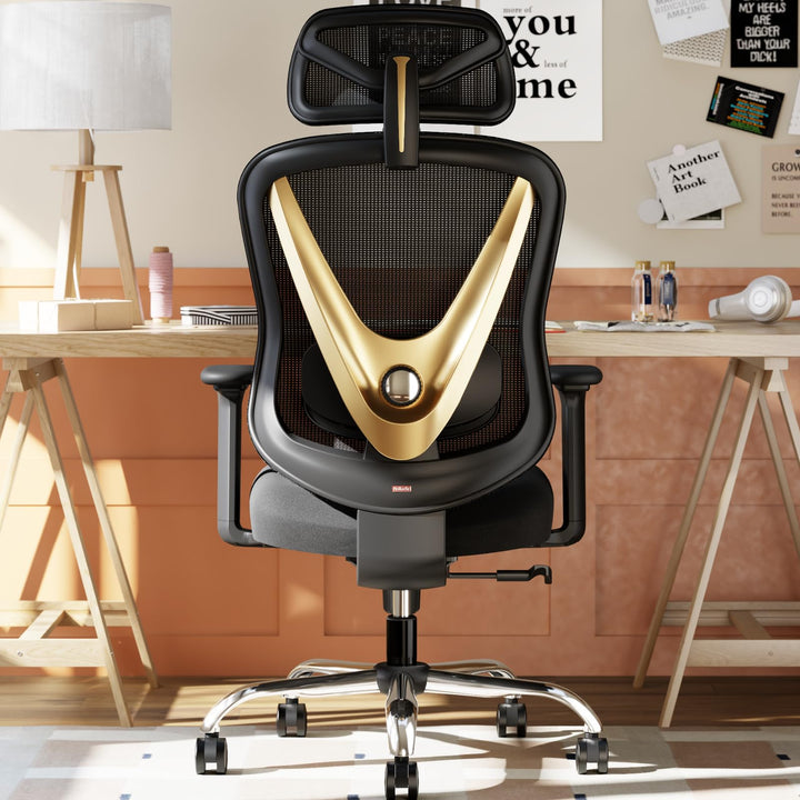 Ergonomischer Bürostuhl mit 3D Lendenstütze & 3D verstellbaren Armlehnen, V-Rücken-Design, Bequemer