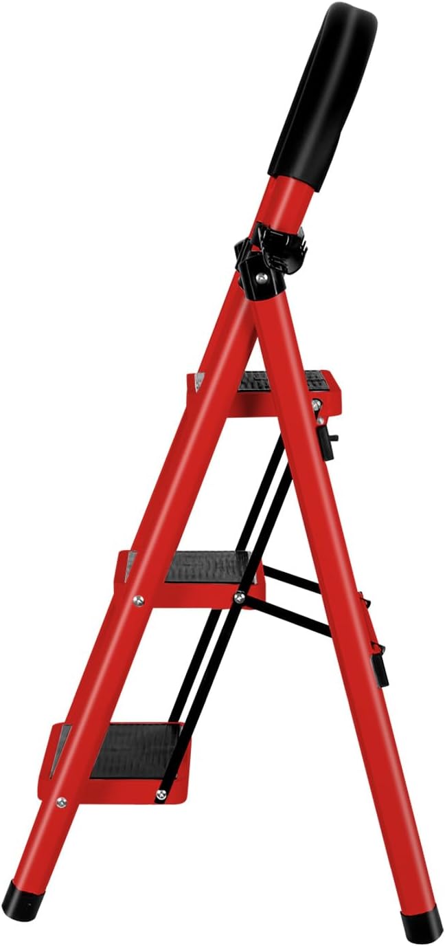 Haushaltsleiter, 3 Stufen, Aluminium, mit Handläufen, 150 kg, Aluminiumleiter, Multifunktionsleiter