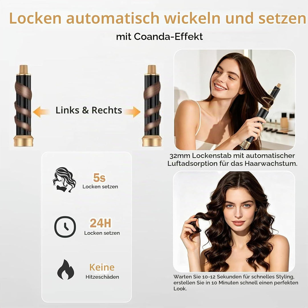 Hair Styler 5 in 1, Airstyler Haarstyler Set mit LCD-Bildschirm, Rundbürstenföhn, Warmluftbürste, Ai